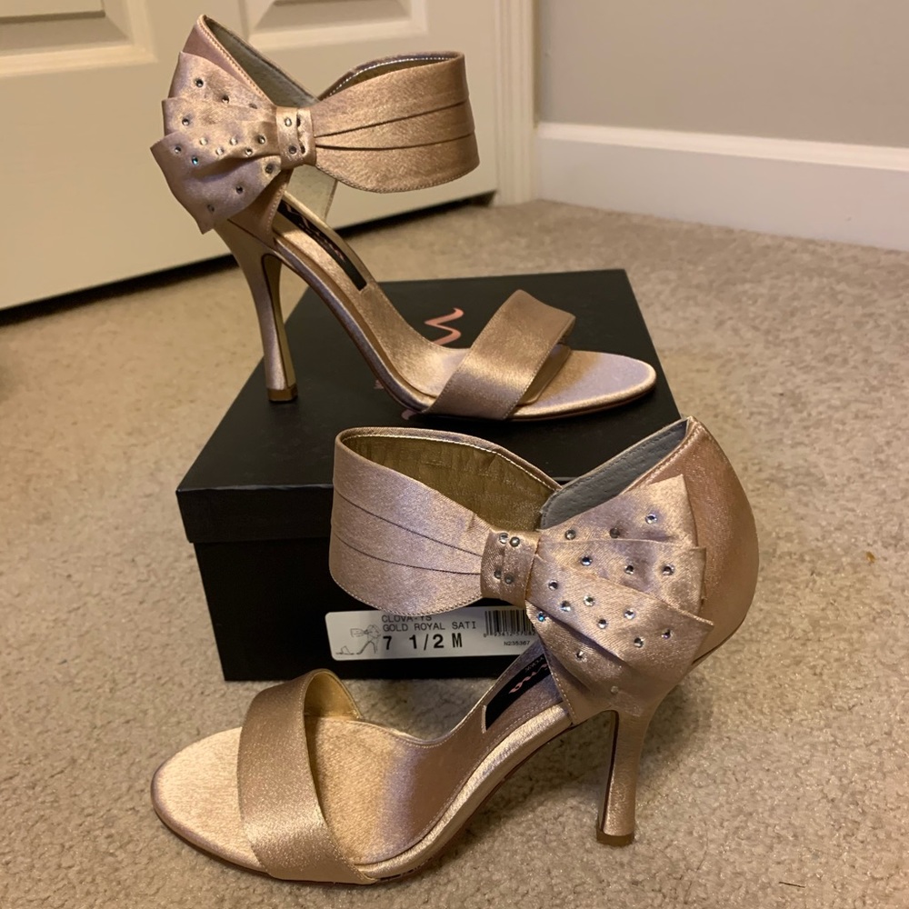 Nina gold Clova satin formal sandals